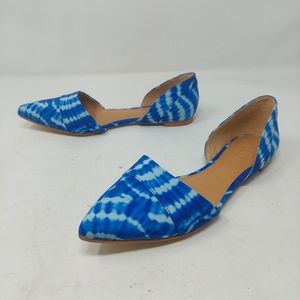 J Crew Blue White Tie Dye D'Orsay Flats Pointed Toe Bohemian Hippie Size 6